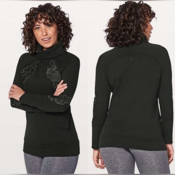 Lululemon Cotton Terry Embroidered Floral Patches To You Tunic In Black Size 4 - Picture 1 of 13